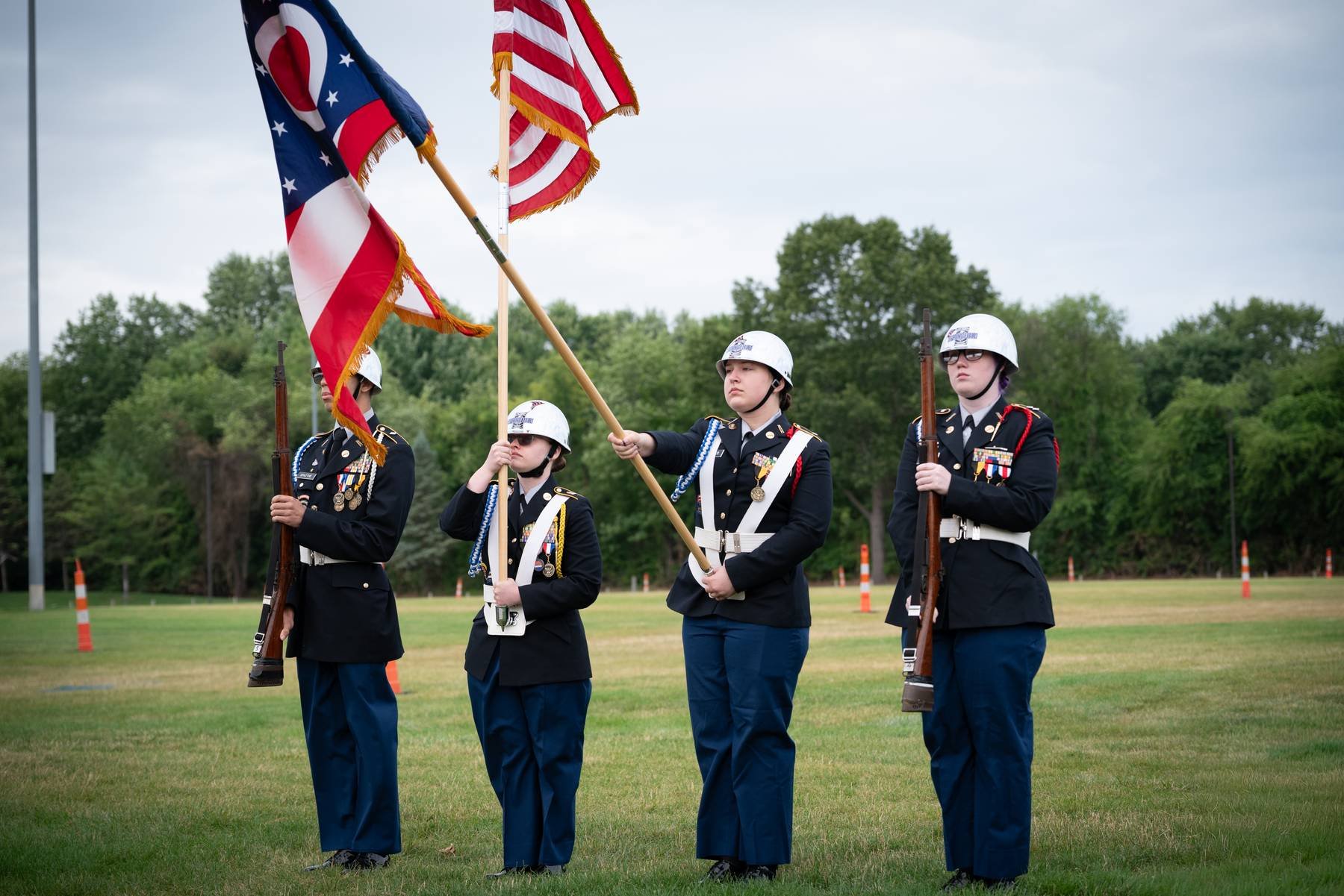Color guard with American flags at a community event