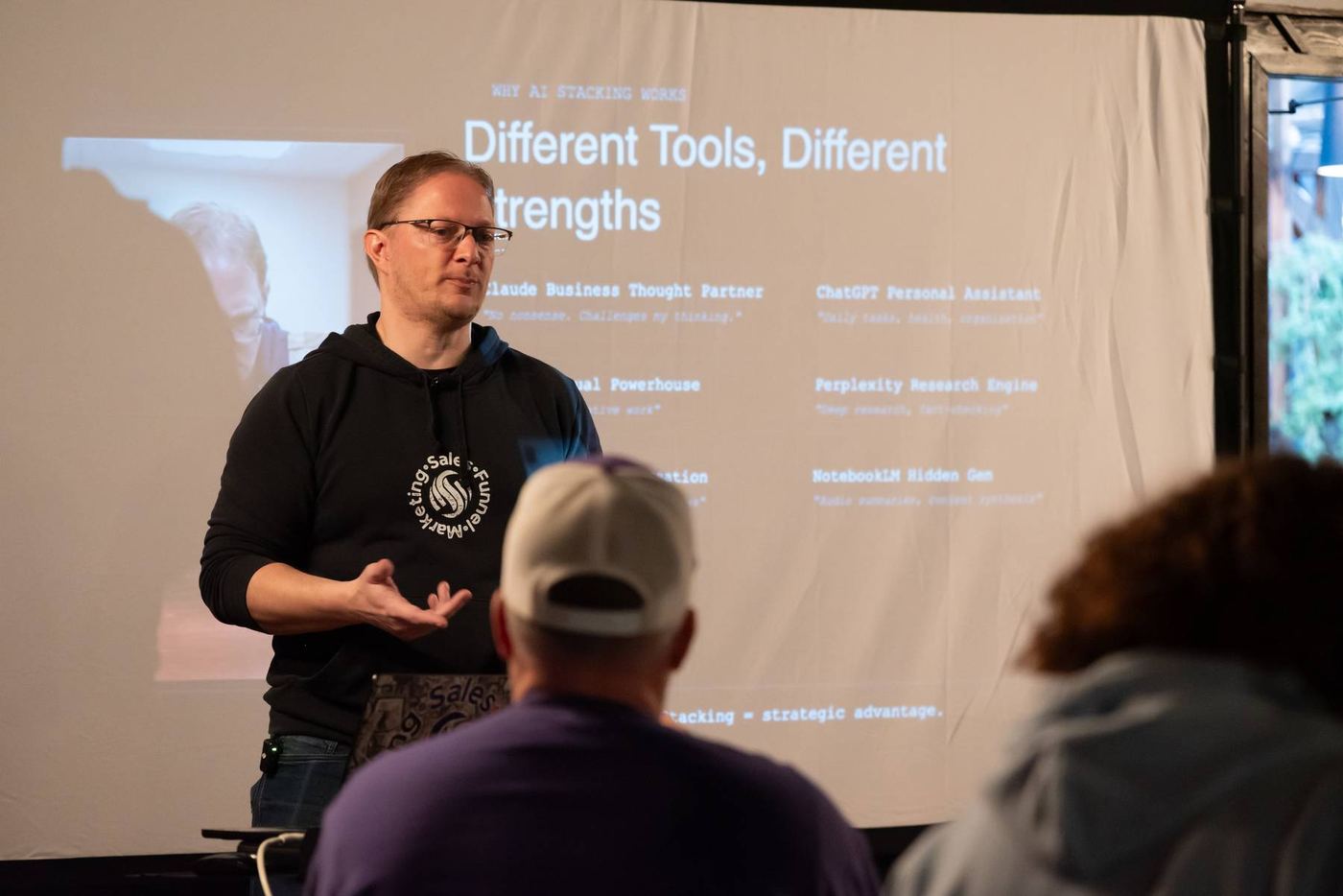 Jayson teaching AI tools at a live workshop
